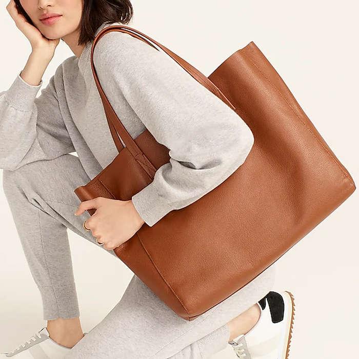 J.Crew Large Carryall Tote In Pebbled Leather