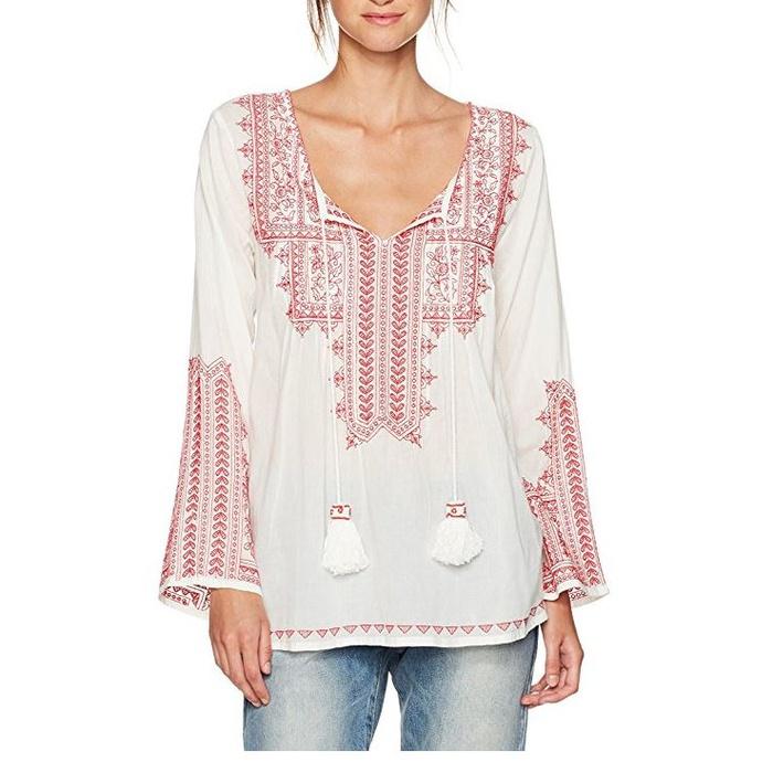 Max Studio Long Sleeve Cotton Embroidered Shirt