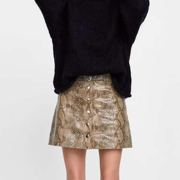 Zara Snakeskin Print Leather Mini Skirt