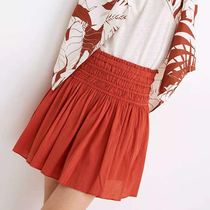 Madewell Smocked Pull-On Mini Skirt