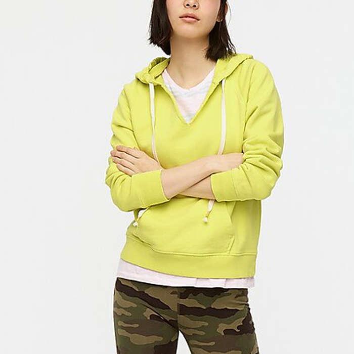 J.Crew Garment-Dyed V-Neck Hoodie In Original Cotton Terry