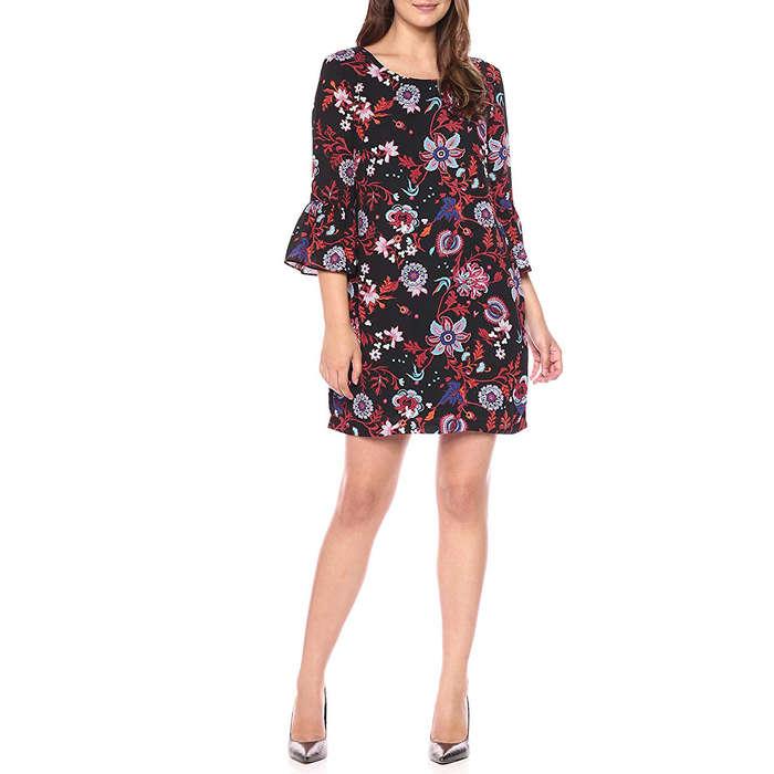 Sangria Embroidered Dress with Bell Sleeves