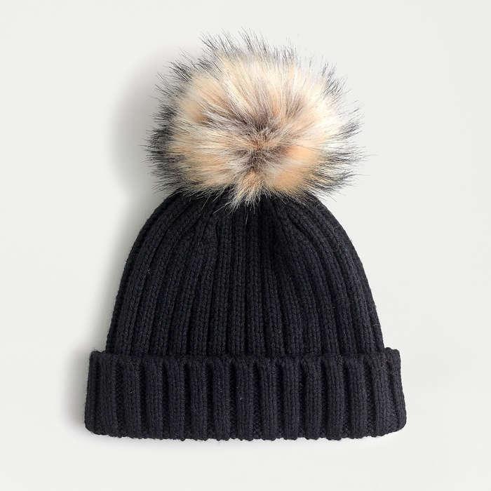 J.Crew Ribbed Beanie With Faux-Fur Pom-pom