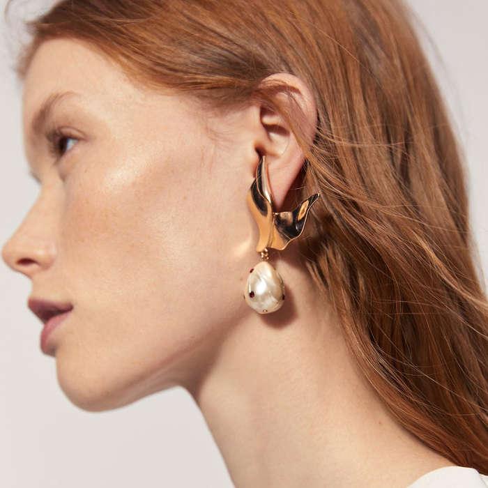 Mango Pearl Detail metallic Earrings