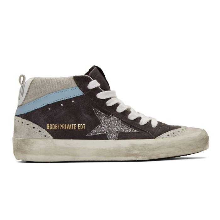 Golden Goose Grey Suede Glitter Mid Star Sneakers