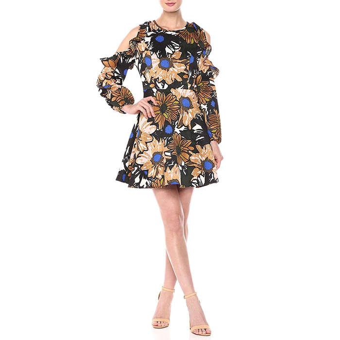 Lucca Couture Shayne Floral Print Ruffle Cold Shoulder Dress