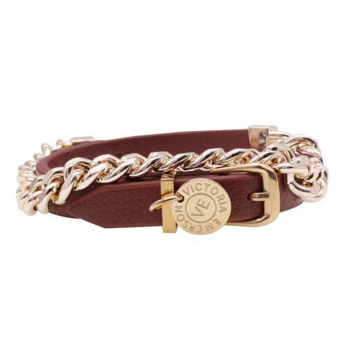 Victoria Emerson Lock Charm Double Wrap With Brown Leather