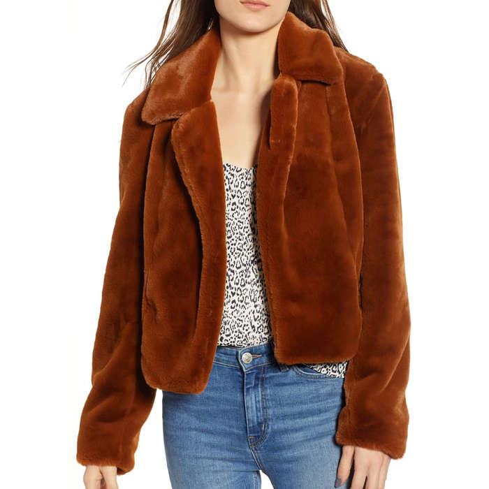 BLANKNYC Cropped Faux Fur Jacket