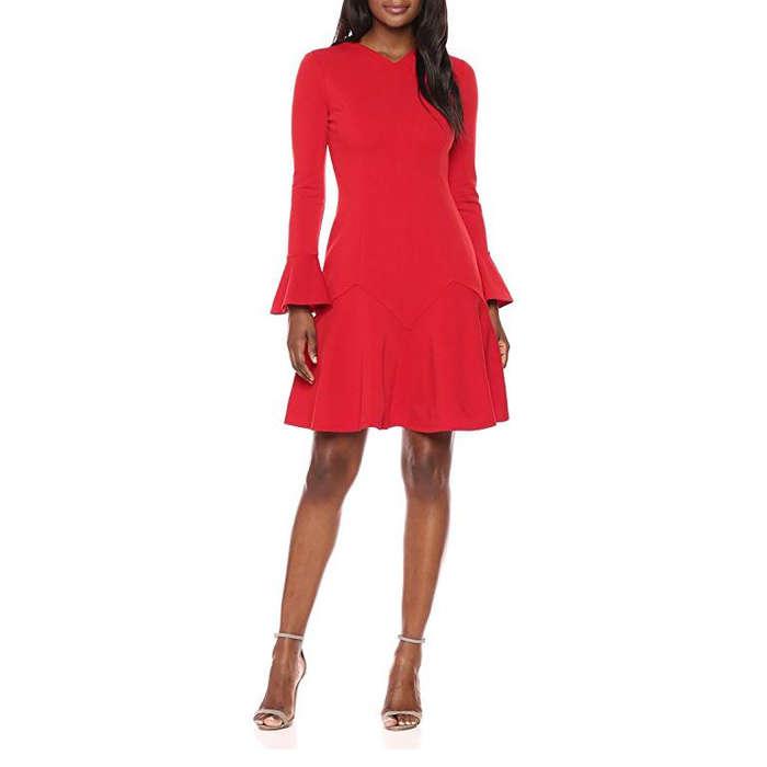 Maggy London Knit Long Sleeve Fit and Flare Dress