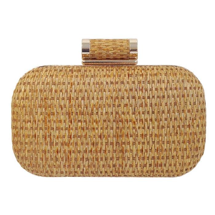 JNB Raffia Straw Box Clutch