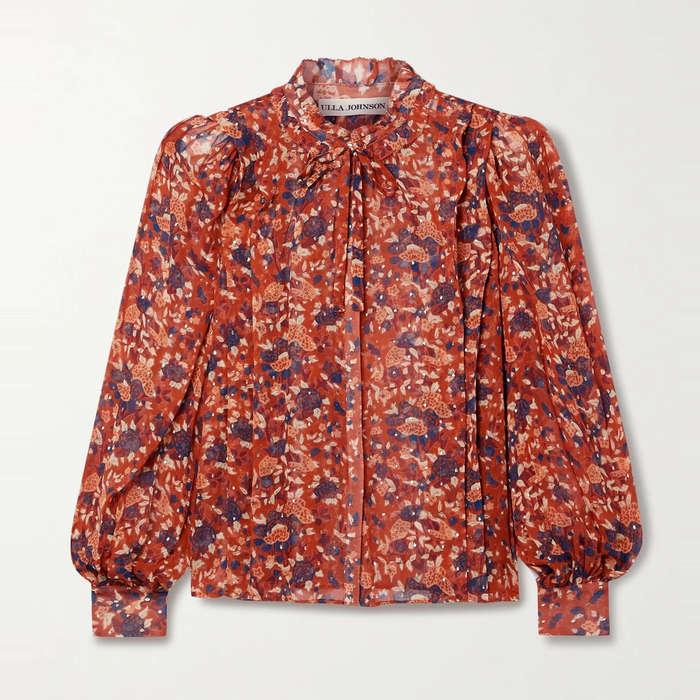Ulla Johnson Edith Floral-Print Fil Coupe Silk And Lurex Blend Blouse