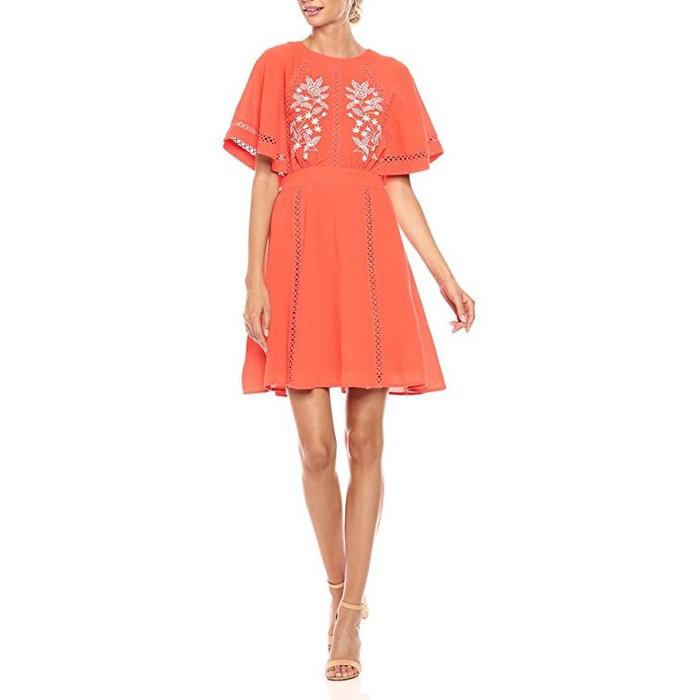Nanette Nanette Lepore Short Sleeve Dress with Embroidery