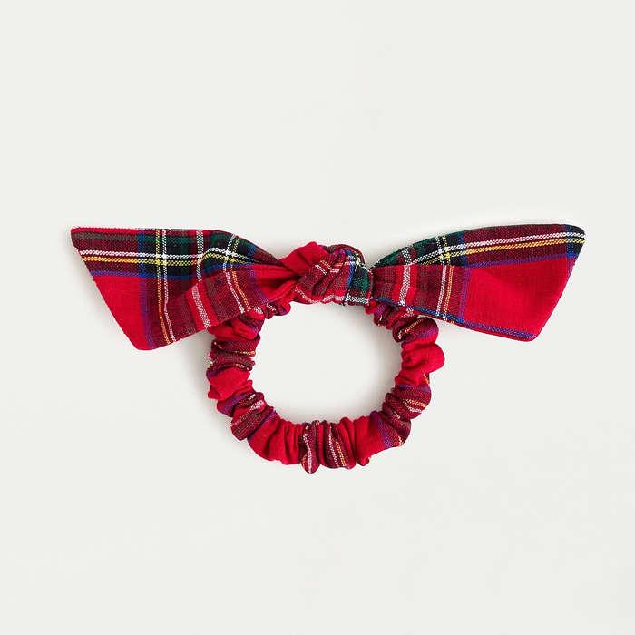 J.Crew Bow Scrunchie In Red Stewart Tartan