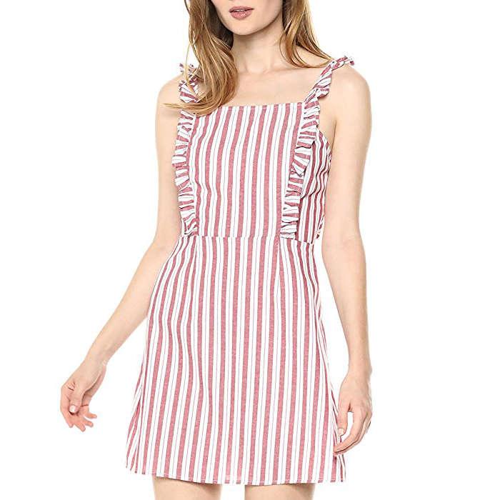 The Fifth Label Acacia Stripe Mini Ruffle Sleeve Pinafore Dress