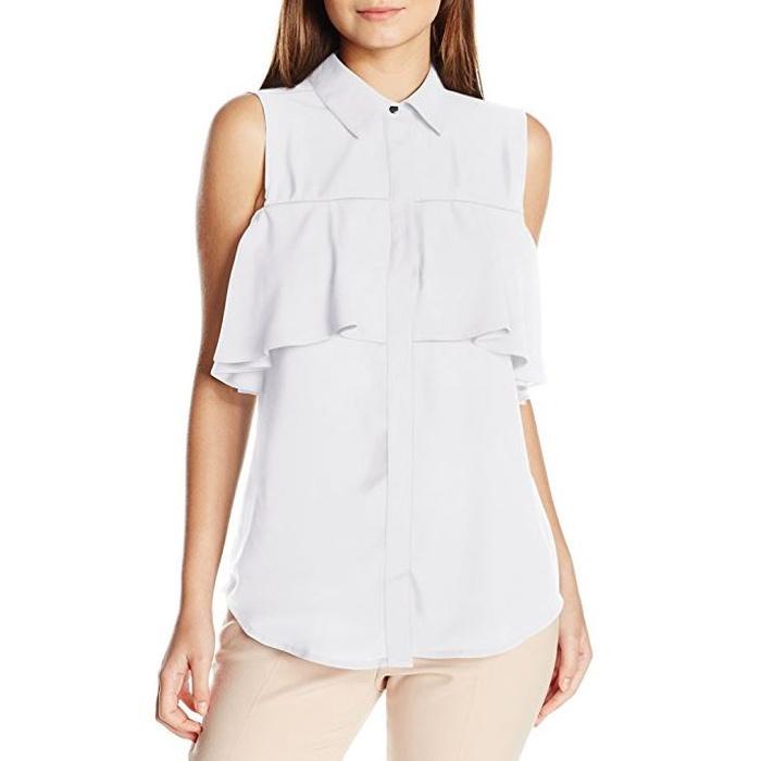NY Collection Cold Shoulder Ruffle Overlay Blouse