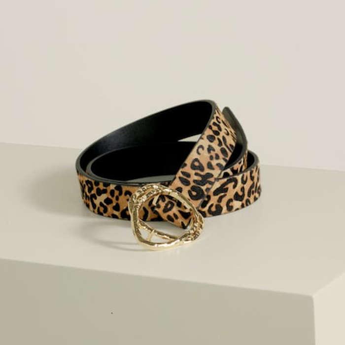 Leopard-Print Leather Belt