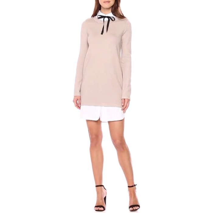 J.O.A. Layered Look Knit Over Blouse Dress With Bow