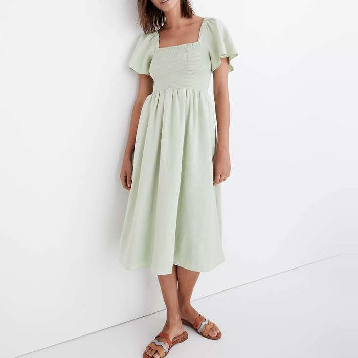 Madewell Linen-Blend Lucie Smocked Midi Dress