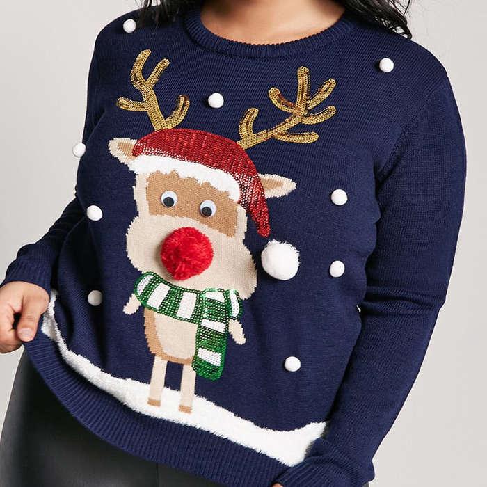 Forever 21 Plus Size Reindeer Graphic Holiday Sweater