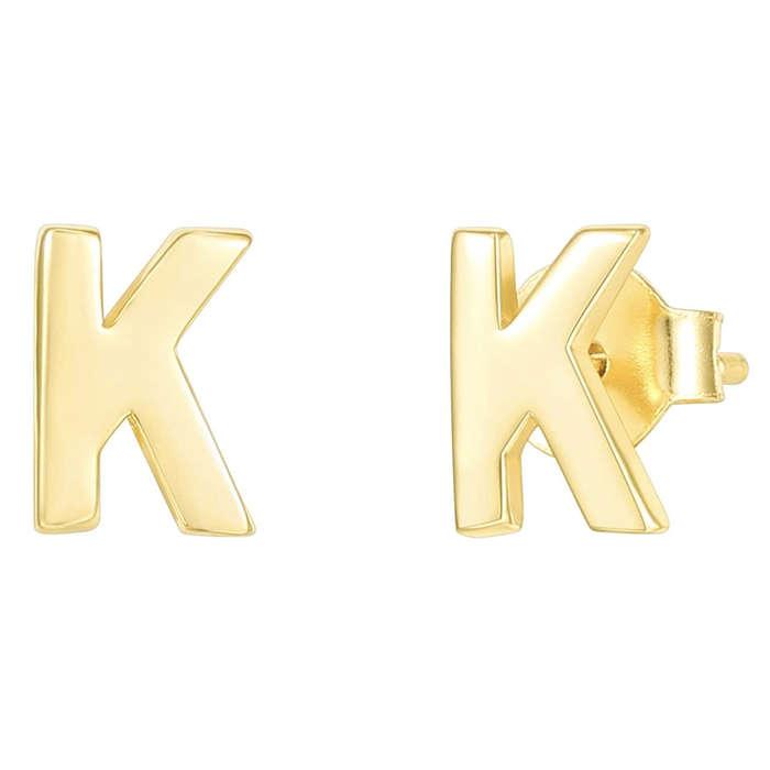 PAVOI 14K Yellow Gold Plated Sterling Silver Alphabet Letter Earrings