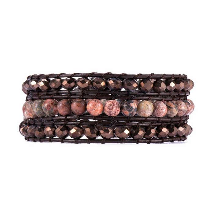 Victoria Emerson Bronze Crystals With Red Leopard Stone Beads On Dark
