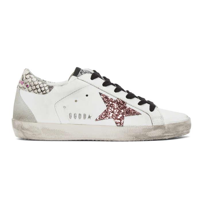 Golden Goose White Glitter Snakeskin Superstar Sneakers