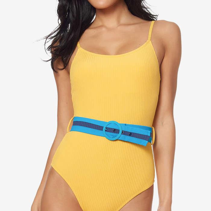 Jessica Simpson Ribbed Belted One-Piece Swimsuit