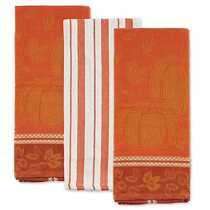 Design Imports 3 Sonoma Harvest Pumpkin Kitchen Towels