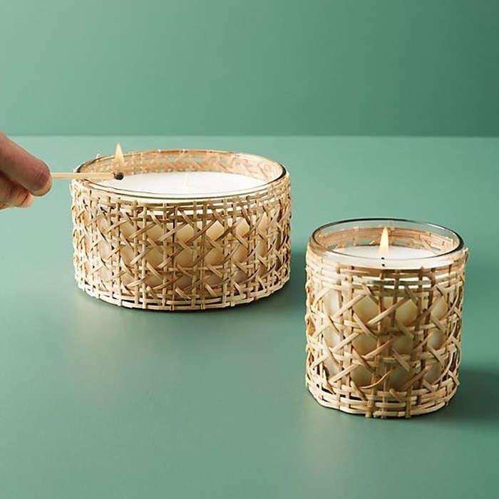 Anthropologie Woven Rattan Candle