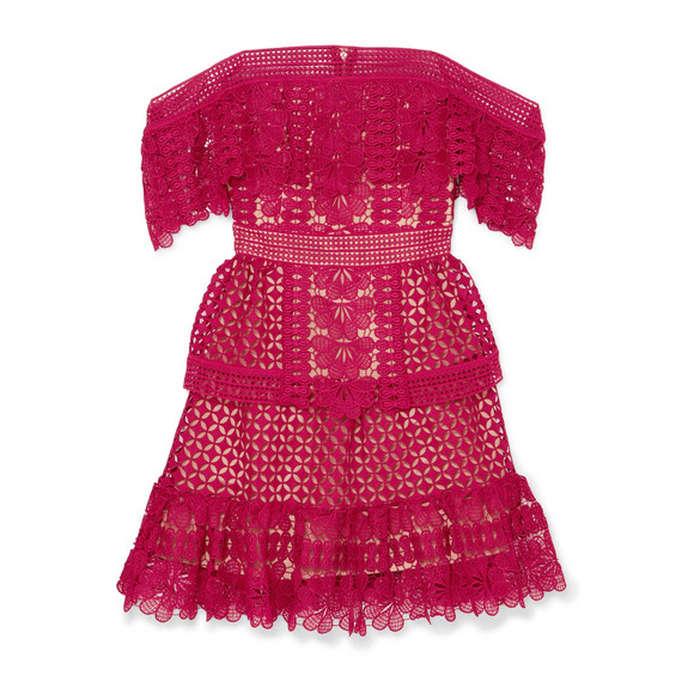 Self Portrait Off-The-Shoulder Guipure Lace Mini Dress