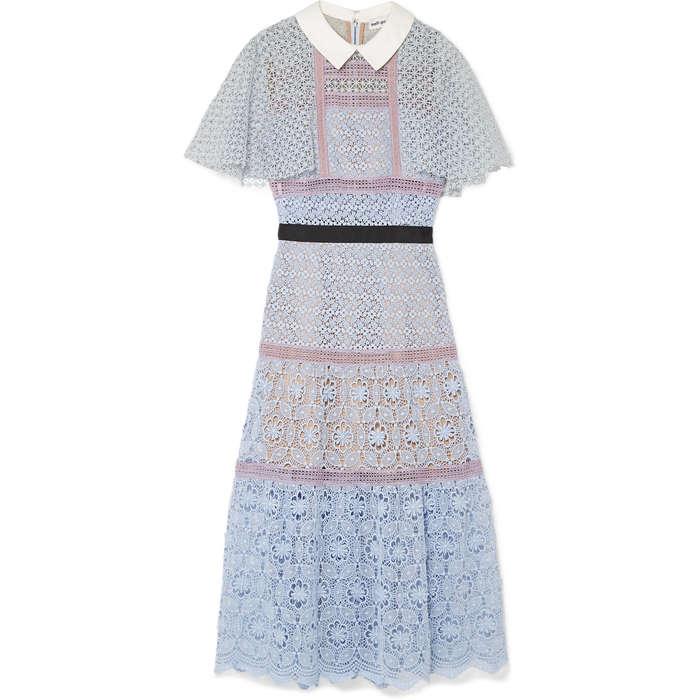 Self Portrait Cape-Effect Guipure Lace Midi Dress