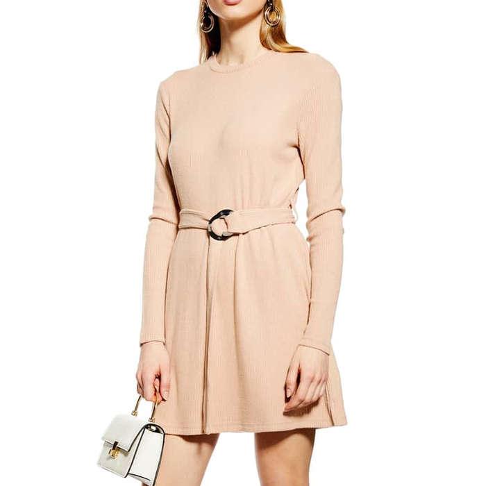 Topshop Long Sleeve Belted Minidress