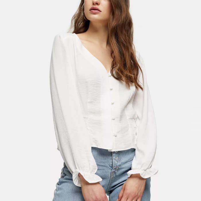 Topshop Ivory Twill Tea Top