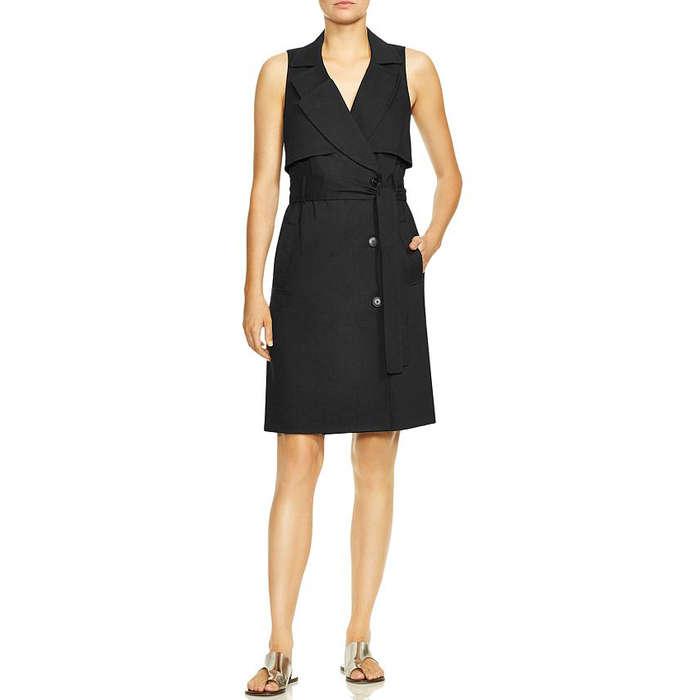 Halston Heritage Sleeveless Linen Trench Shirtdress