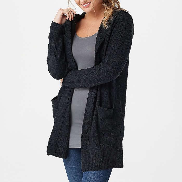 Barefoot Dreams CozyChic Lite Relaxed Hooded Cardi With Pockets