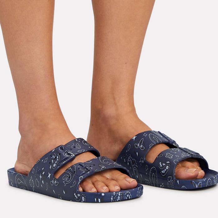 Freedom Moses Double Strap Slide Sandals In Navy
