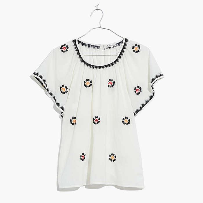 Madewell Embroidered Flutter-Sleeve Top