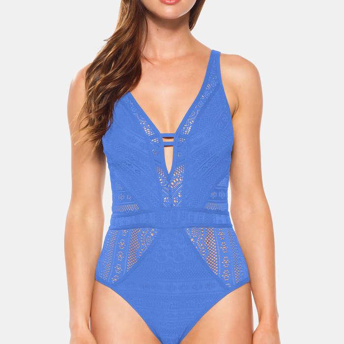Becca Color Play Crochet Plunging One-Piece Swimsuit