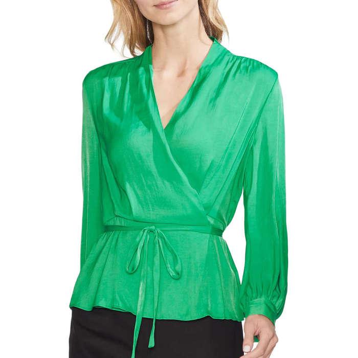 Vince Camuto Rumpled Satin Peplum Blouse