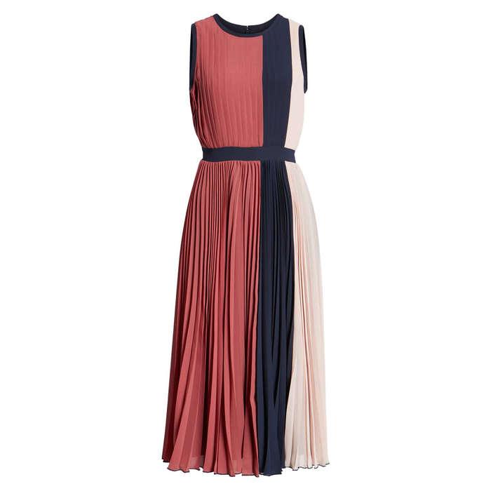 Colorblock Pleated Midi Dress