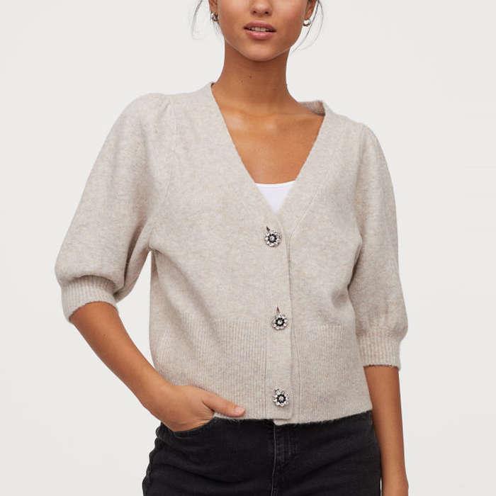 H&M Puff-Sleeved V-Neck Cardigan
