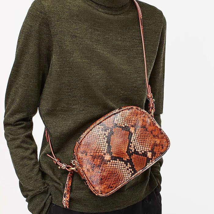 J.Crew Devon Snake-Print Leather Bag With Detachable Strap