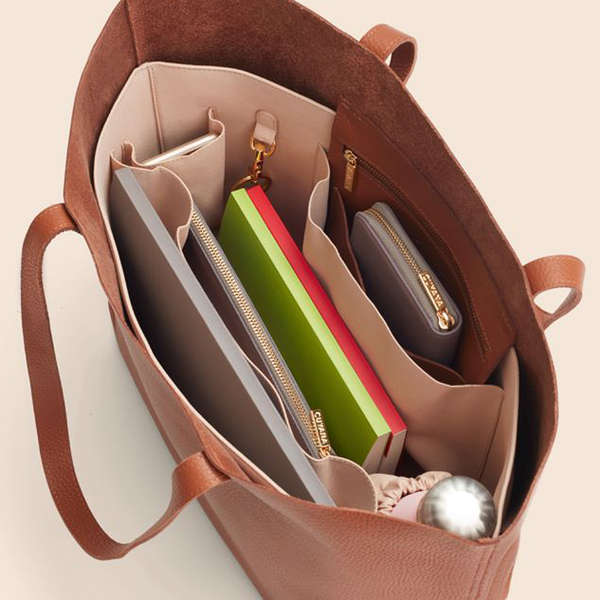 Luxja Handbag Organiser Insert Bag Lightweight Travel Organiser Bag Insert with 2 Handles Khaki Felt Bag Organiser for Handbag