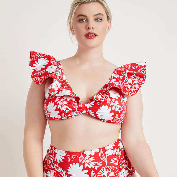 red plus size bikini top