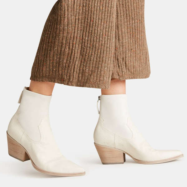 white bootie heels