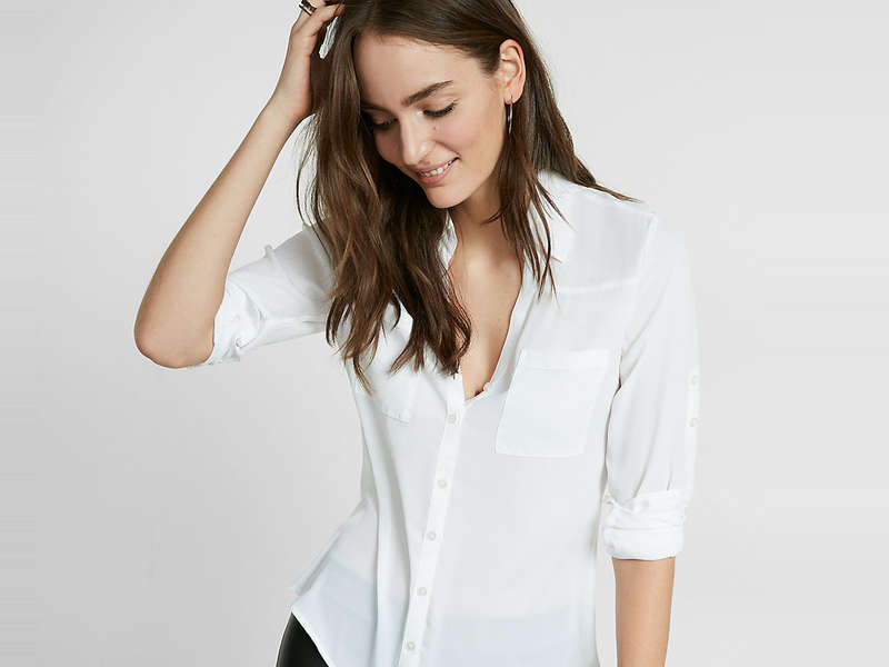 womens dressy white button down shirt