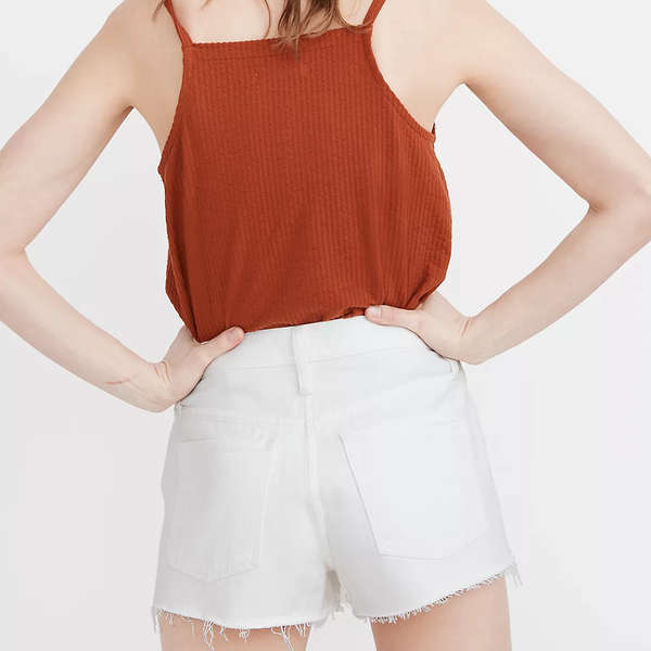 orange denim shorts
