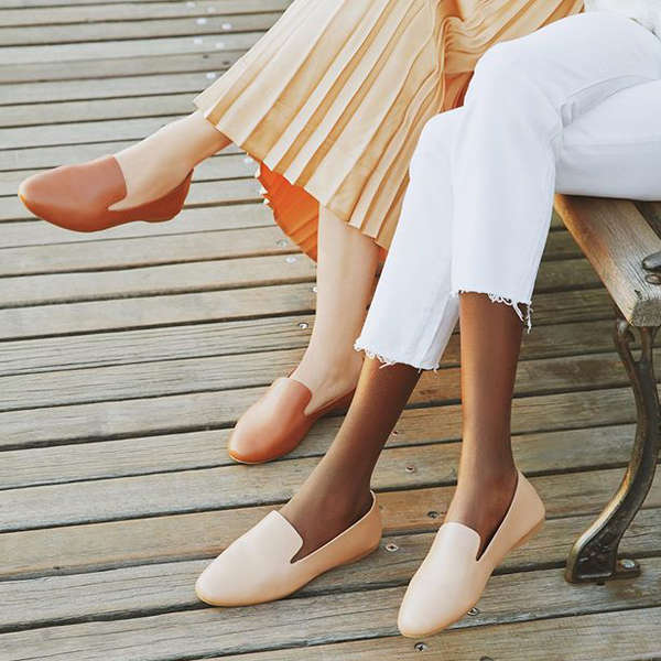 peach colored loafers