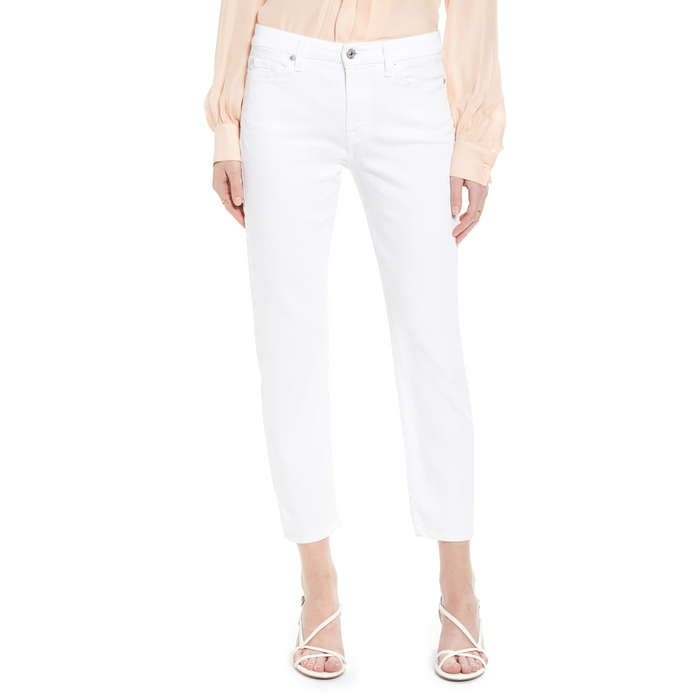 white cropped stretch jeans