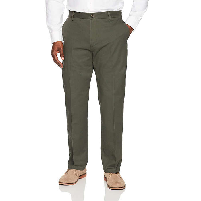 Mens Slim Fit Stretch Chino Trousers Casual Flat Front Formal Straight-Leg Pants